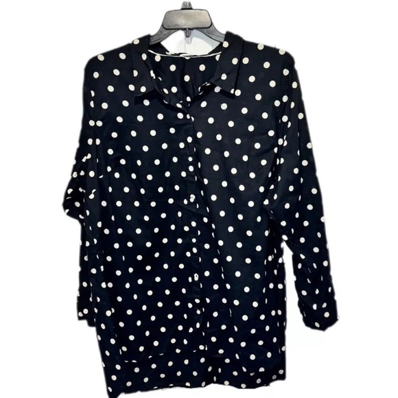 Crown & Ivy Polka Dot Black and White Button up - Picture 1 of 4